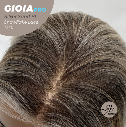 JBEXTENSION 14 Inches Silver Sand Blonde Pre-Cut 13X6 Free Part Snowflake Lace Frontlace Bob Cut Glueless Wig GIOIA PRO - SILVER SAND BLONDE【BENDY EAR TABS】
