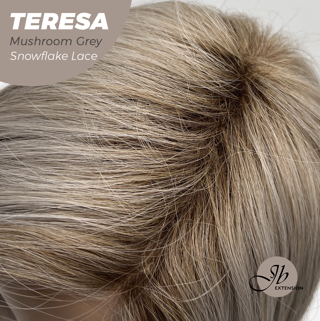 JBEXTENSION 18 Inches Mushroom Grey Pre-Cut Snowflake Lace Frontlace Glueless Wig TERESA MUSHROOM GREY【PERMATEASE】【BENDY EAR TABS】- M/L