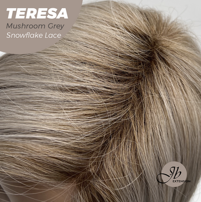 JBEXTENSION 18 Inches Mushroom Grey Pre-Cut Snowflake Lace Frontlace Glueless Wig TERESA MUSHROOM GREY【PERMATEASE】【BENDY EAR TABS】- M/L