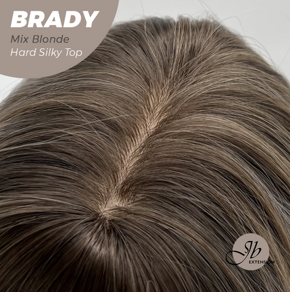 JBEXTENSION 12 Inches Scalpiana Wave Mix Blonde 3.5X4 Hard Silky Top Natural Scalp Effect Wig with Bangs BRADY MIX BLONDE