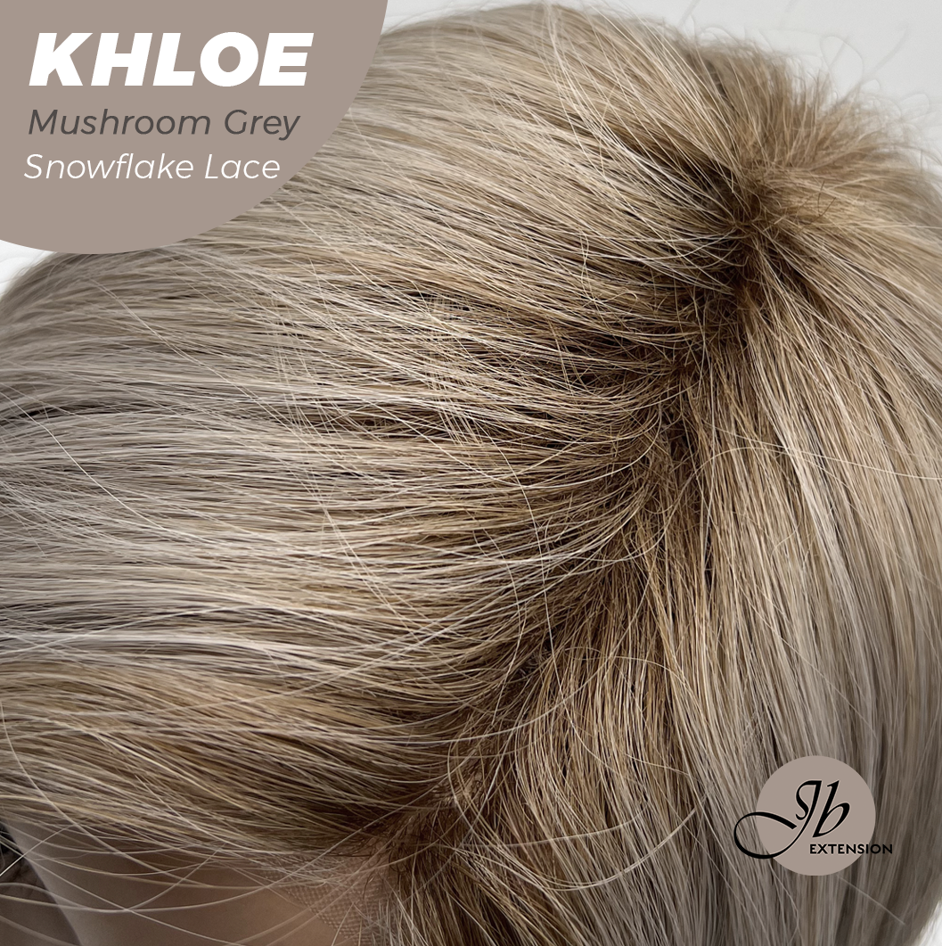 JBEXTENSION 12 Inches Bob Cut Mushroom Grey Pre-Cut Snowflake Lace Frontlace Glueless Wig KHLOE MUSHROOM GREY【PERMATEASE】【BENDY EAR TABS】- M/L