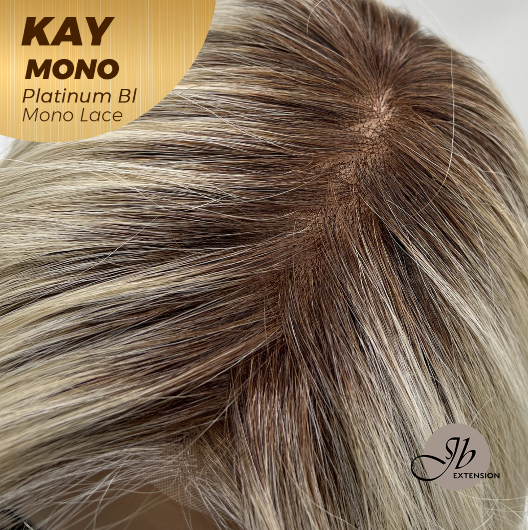 JBEXTENSION KAY MONO Full Monofilament Handmade Full Lace Full Hand Tied Wig 19 Inches Platinum Blonde Mono Lace Handmade Futura Fiber Wig with Anti-slip Silicone Strips Glueless Wig KAY MONO - PLATINUM BLONDE【BENDY EAR TABS】