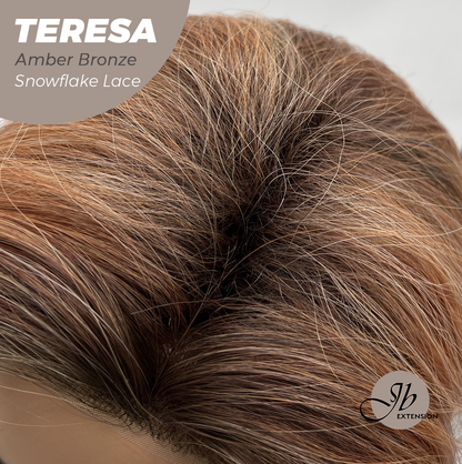 JBEXTENSION 18 Inches Amber Bronze Pre-Cut Snowflake Lace Frontlace Glueless Wig TERESA AMBER BRONZE【PERMATEASE】【BENDY EAR TABS】- M/L