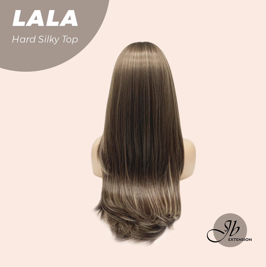 [FINAL SALE] JBEXTENSION 25 Inches Scalpiana Brown with Blonde Highlight 3.5X4 Hard Silky Top Natural Scalp Effect Wig With Bangs LALA