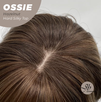 JBEXTENSION 22 Inches Scalpiana Long Wave Hazelnut 3.5X4 Hard Silky Top Natural Scalp Effect Wig with Bangs OSSIE HAZELNUT