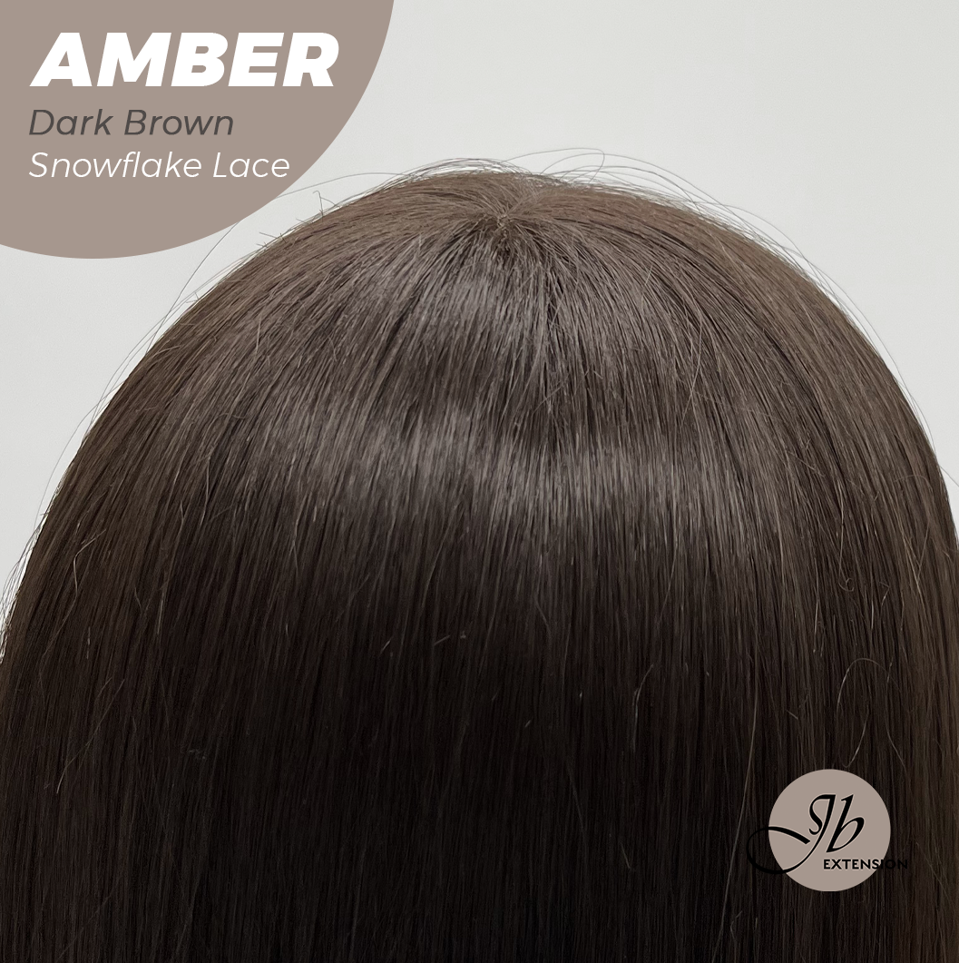 JBEXTENSION 21 Inches Straight Dark Brown Pre-Cut Arc Snowflake Lace Frontlace Glueless Wig AMBER DARK BROWN【BENDY EAR TABS】