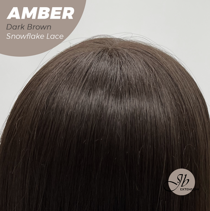 JBEXTENSION 21 Inches Straight Dark Brown Pre-Cut Arc Snowflake Lace Frontlace Glueless Wig AMBER DARK BROWN【BENDY EAR TABS】