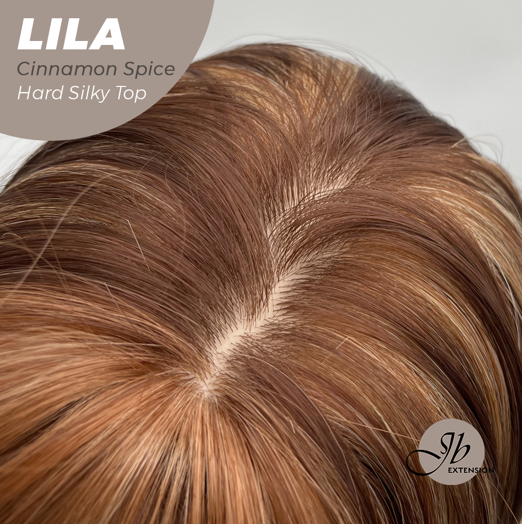 JBEXTENSION 20 Inches Scalpiana Cinnamon Spice Wolf Cut 3.5X4 Hard Silky Top Natural Scalp Effect Wig With Bangs LILA CINNAMON SPICE