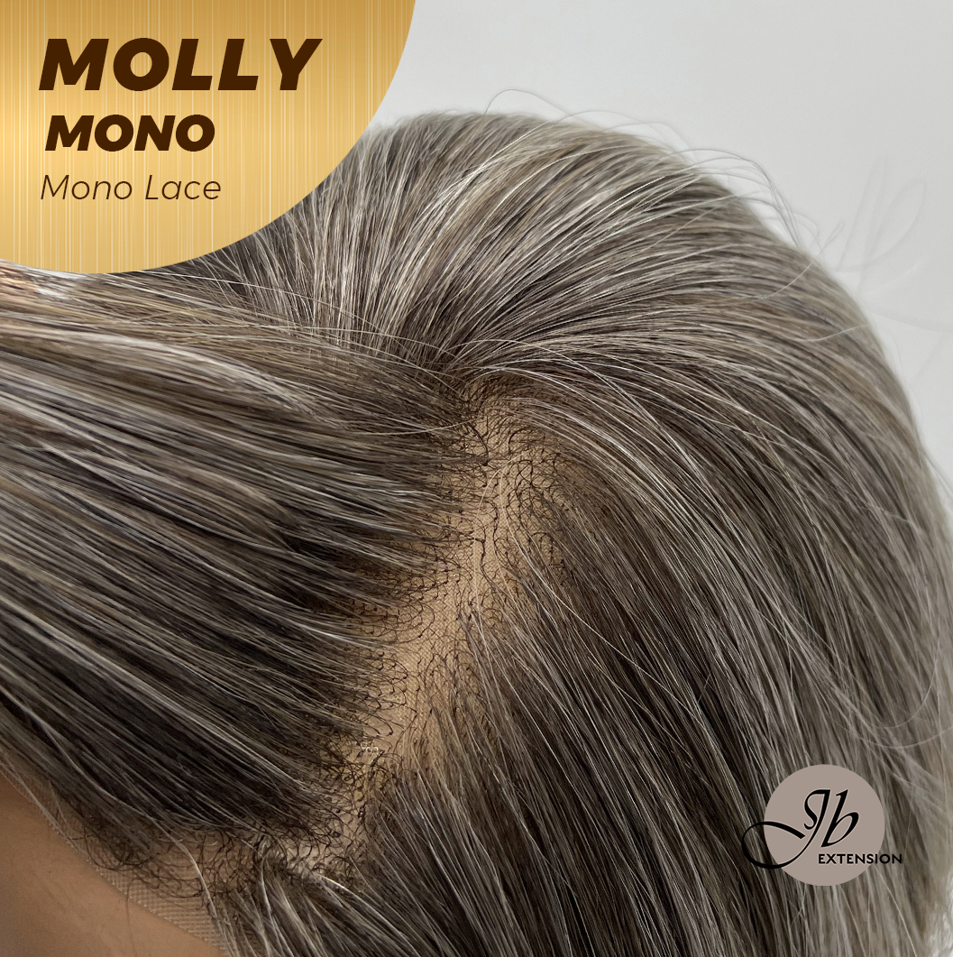 JBEXTENSION MOLLY MONO Monofilament Handmade Wig 6X5 Full Monofilament Hand Tied Top Wig 18 Inches Ash Blonde Mono Lace Wig with Anti-slip Silicone Strips Glueless Wig MOLLY MONO【BENDY EAR TABS】