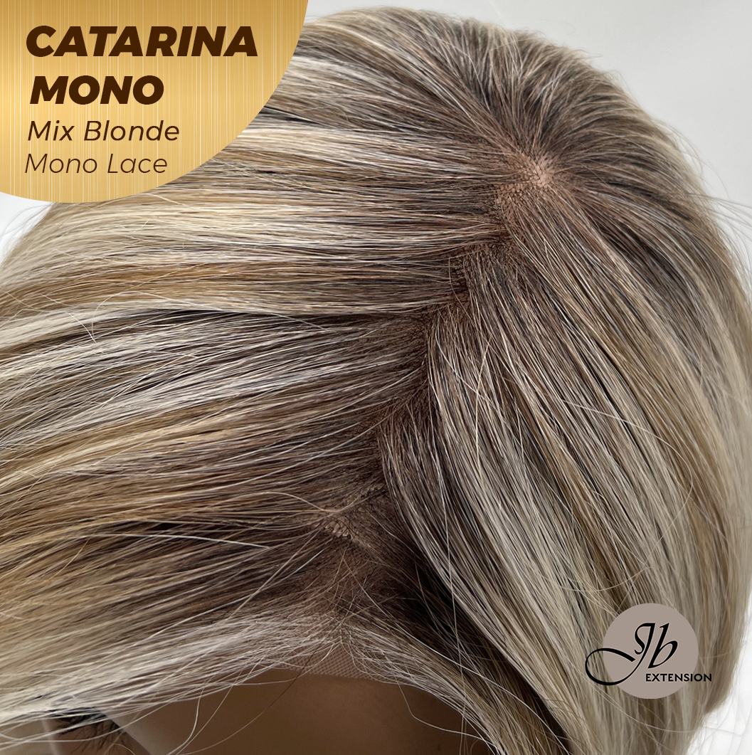 JBEXTENSION CATARINA MONO Full Monofilament Handmade Full Lace Full Hand Tied Wig 13 Inches Mix Blonde Mono Lace Handmade Futura Fiber Wig with Anti-slip Silicone Strips Glueless Wig CATARINA MONO MIX BLONDE【BENDY EAR TABS】