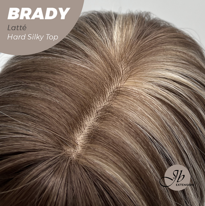 JBEXTENSION 12 Inches Scalpiana Wave Latté 3.5X4 Hard Silky Top Natural Scalp Effect Wig with Bangs BRADY LATTé