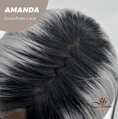 JBEXTENSION 16 Inches Grey Silver with Dark Root Pre-Cut Arc Snowflake Lace Frontlace Glueless Wig AMANDA SNOWFLAKE【BENDY EAR TABS】