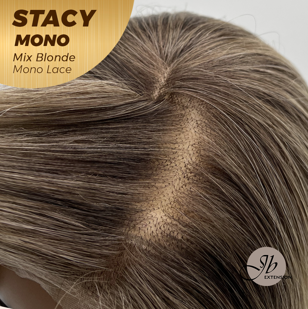 JBEXTENSION STACY MONO Monofilament Handmade Wig 6X5 Full Monofilament Hand Tied Top Wig 18 Inches Mix Blonde Mono Lace Wig with Anti-slip Silicone Strips Glueless Wig STACY MONO - MIX BLONDE【BENDY EAR TABS】