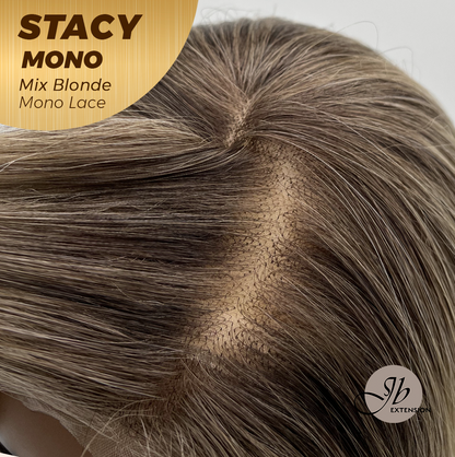 JBEXTENSION STACY MONO Monofilament Handmade Wig 6X5 Full Monofilament Hand Tied Top Wig 18 Inches Mix Blonde Mono Lace Wig with Anti-slip Silicone Strips Glueless Wig STACY MONO - MIX BLONDE【BENDY EAR TABS】