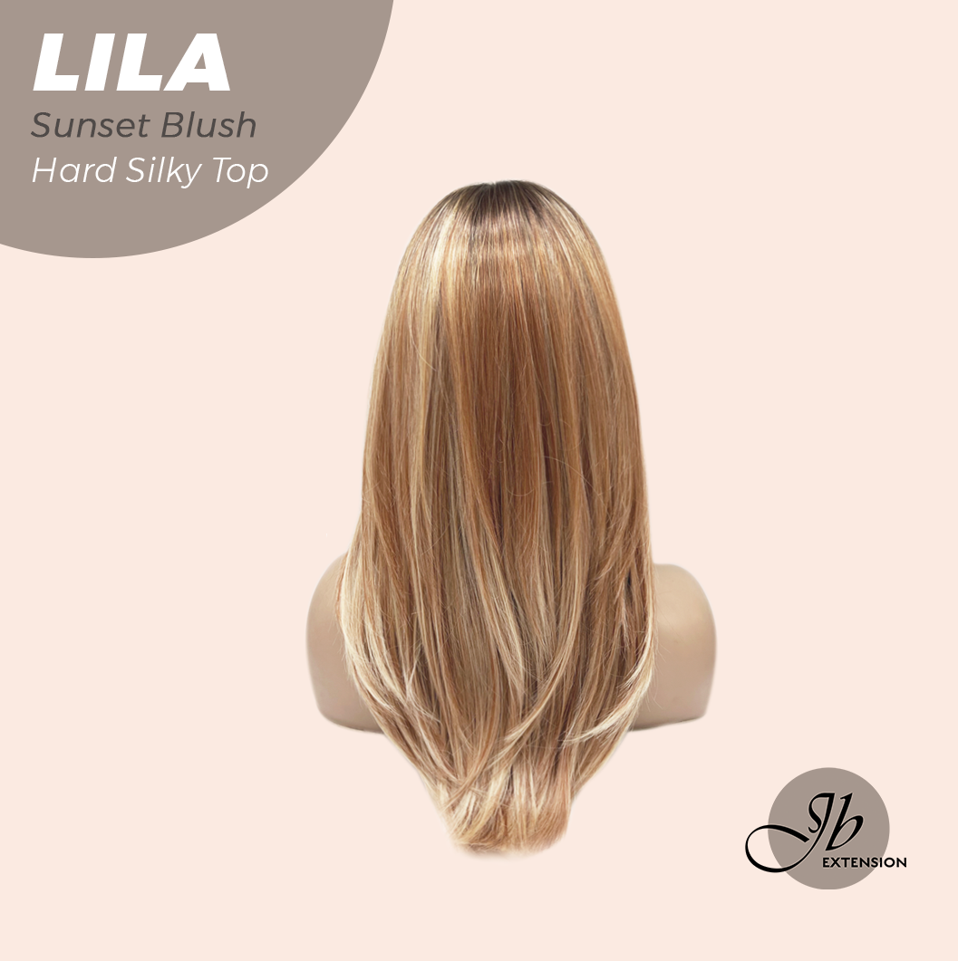 JBEXTENSION 20 Inches Scalpiana Sunset Blush Wolf Cut 3.5X4 Hard Silky Top Natural Scalp Effect Wig With Bangs LILA SUNSET BLUSH