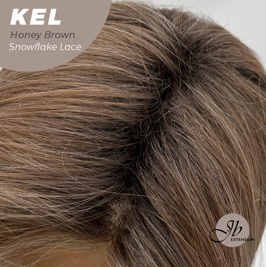JBEXTENSION 22 Inches Honey Brown Pre-Cut Snowflake Lace Frontlace Glueless Wig KEL HONEY BROWN【PERMATEASE】【BENDY EAR TABS】- M/L