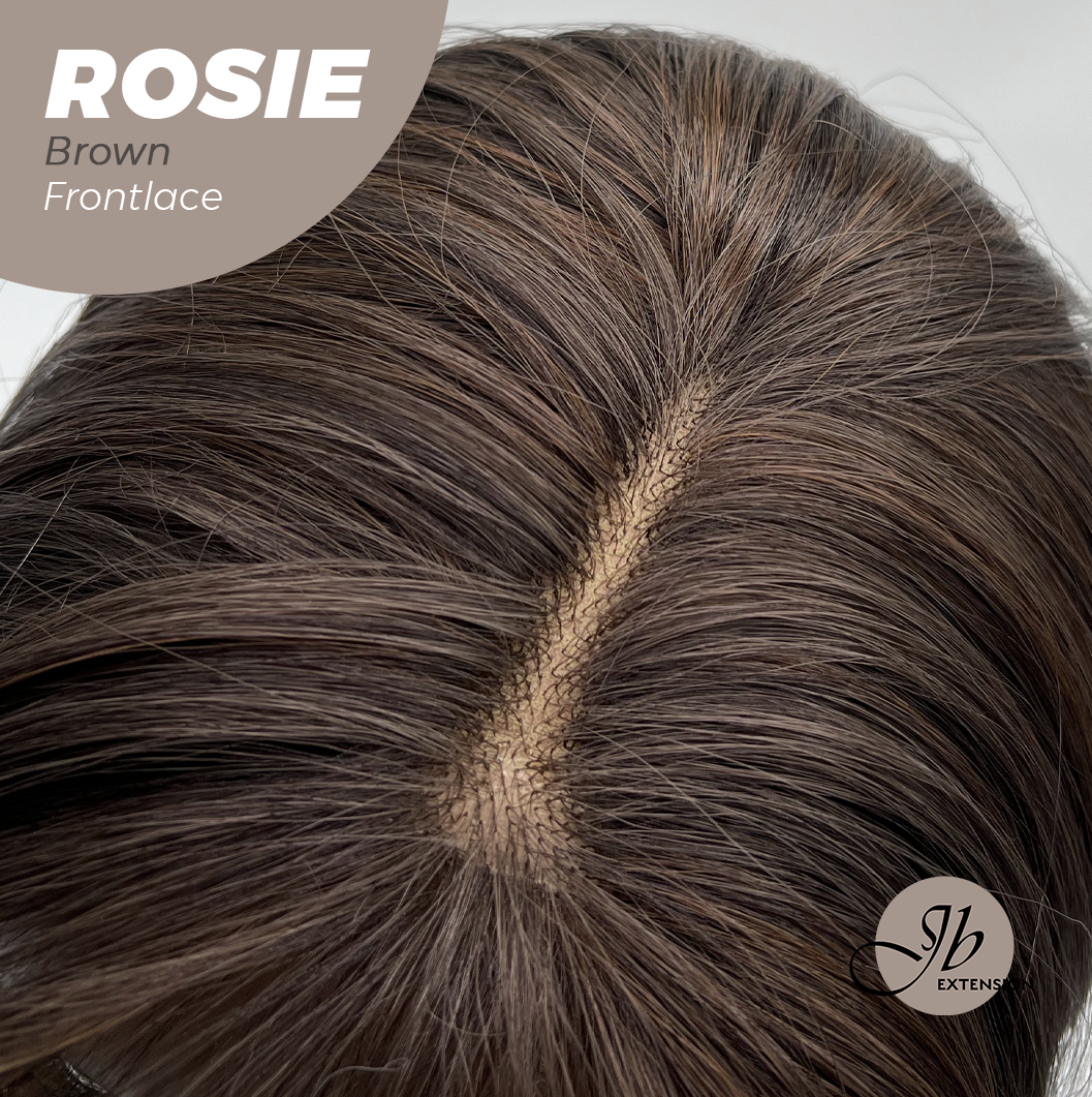 JBEXTENSION 16 Inches Brown Curly Women Pre-Cut Frontlace Glueless Wig with Bangs ROSIE BROWN