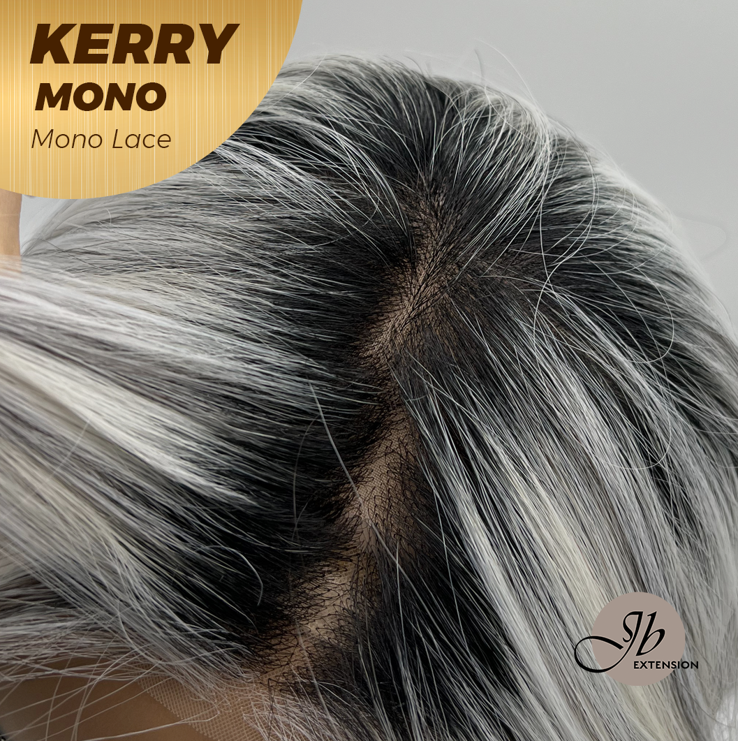 [FINAL SALE] JBEXTENSION KERRY MONO Monofilament Handmade Wig 6X5 Full Monofilament Hand Tied Top Wig 18 Inches Grey with Dark Root Mono Lace Wig With Anti-slip Silicone Strips Glueless Wig KERRY MONO【BENDY EAR TABS】