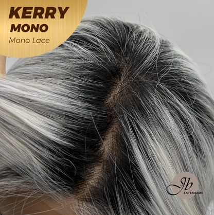 [FINAL SALE] JBEXTENSION KERRY MONO Monofilament Handmade Wig 6X5 Full Monofilament Hand Tied Top Wig 18 Inches Grey with Dark Root Mono Lace Wig With Anti-slip Silicone Strips Glueless Wig KERRY MONO【BENDY EAR TABS】