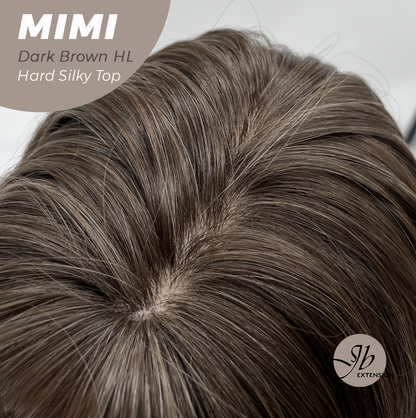 JBEXTENSION 16 Inches Scalpiana 3.5X4 Hard Silky Top Natural Scalp Effect Dark Brown Highlight Body Wave Wig with Bangs Wig MIMI SILK TOP - DARK BROWN HIGHLIGHT