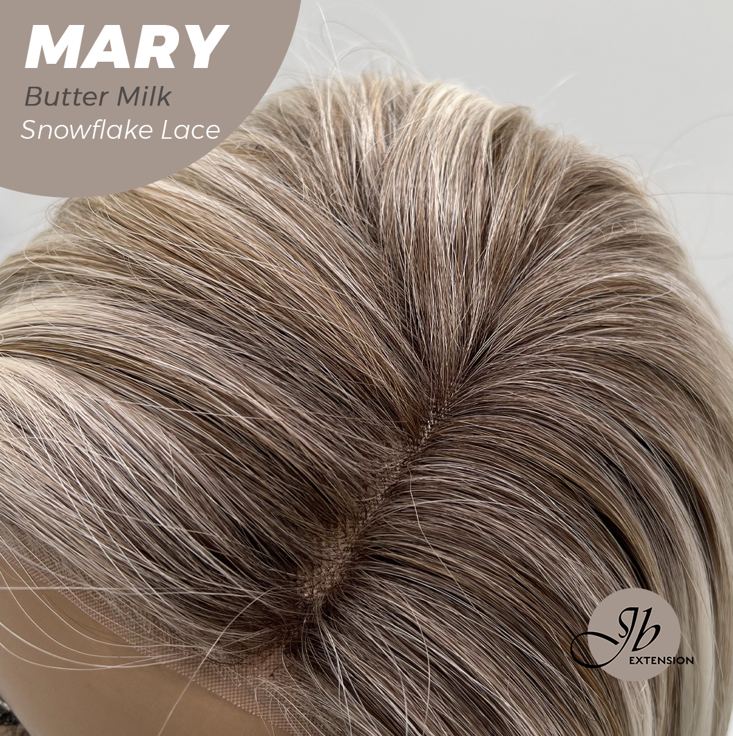 JBEXTENSION 14 Inches Butter Milk Pre-Cut Side Part Snowflake Lace Frontlace Glueless Wig MARY BUTTER MILK【BENDY EAR TABS】- S/M