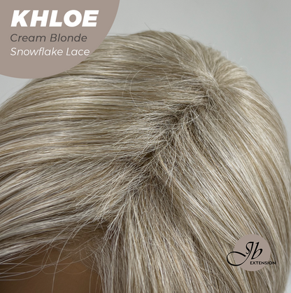 JBEXTENSION 12 Inches Bob Cut Cream Blonde Pre-Cut Snowflake Lace Frontlace Glueless Wig KHLOE CREAM BLONDE【PERMATEASE】【BENDY EAR TABS】- S/M