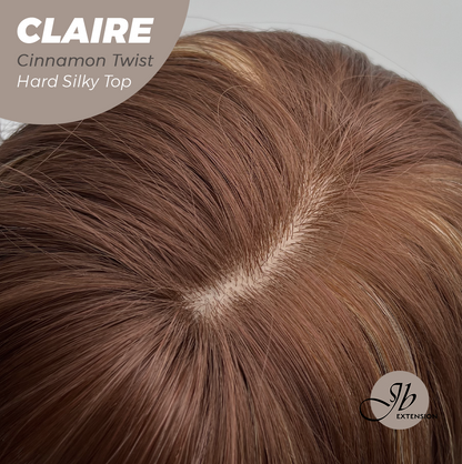 JBEXTENSION 22 Inches Scalpiana Cinnamon Twist 3.5X4 Hard Silky Top Natural Scalp Effect Women Wig with Bangs CLAIRE SILKY TOP - CINNAMON TWIST