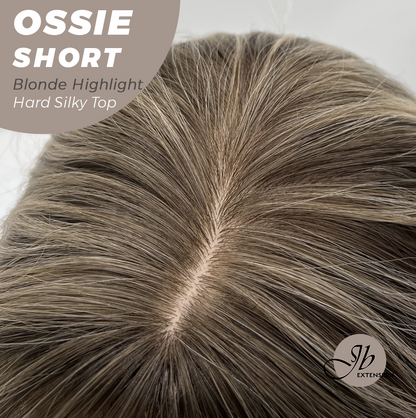 JBEXTENSION 14 Inches Scalpiana Wave Blonde Highlight 3.5X4 Hard Silky Top Natural Scalp Effect Wig with Bangs OSSIE SHORT - BLONDE HIGHLIGHT