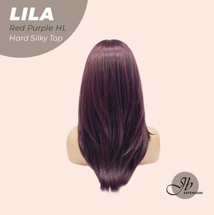 JBEXTENSION 20 Inches Scalpiana Red Purple Highlight Wolf Cut 3.5X4 Hard Silky Top Natural Scalp Effect Wig With Bangs LILA RED PURPLE HIGHLIGHT