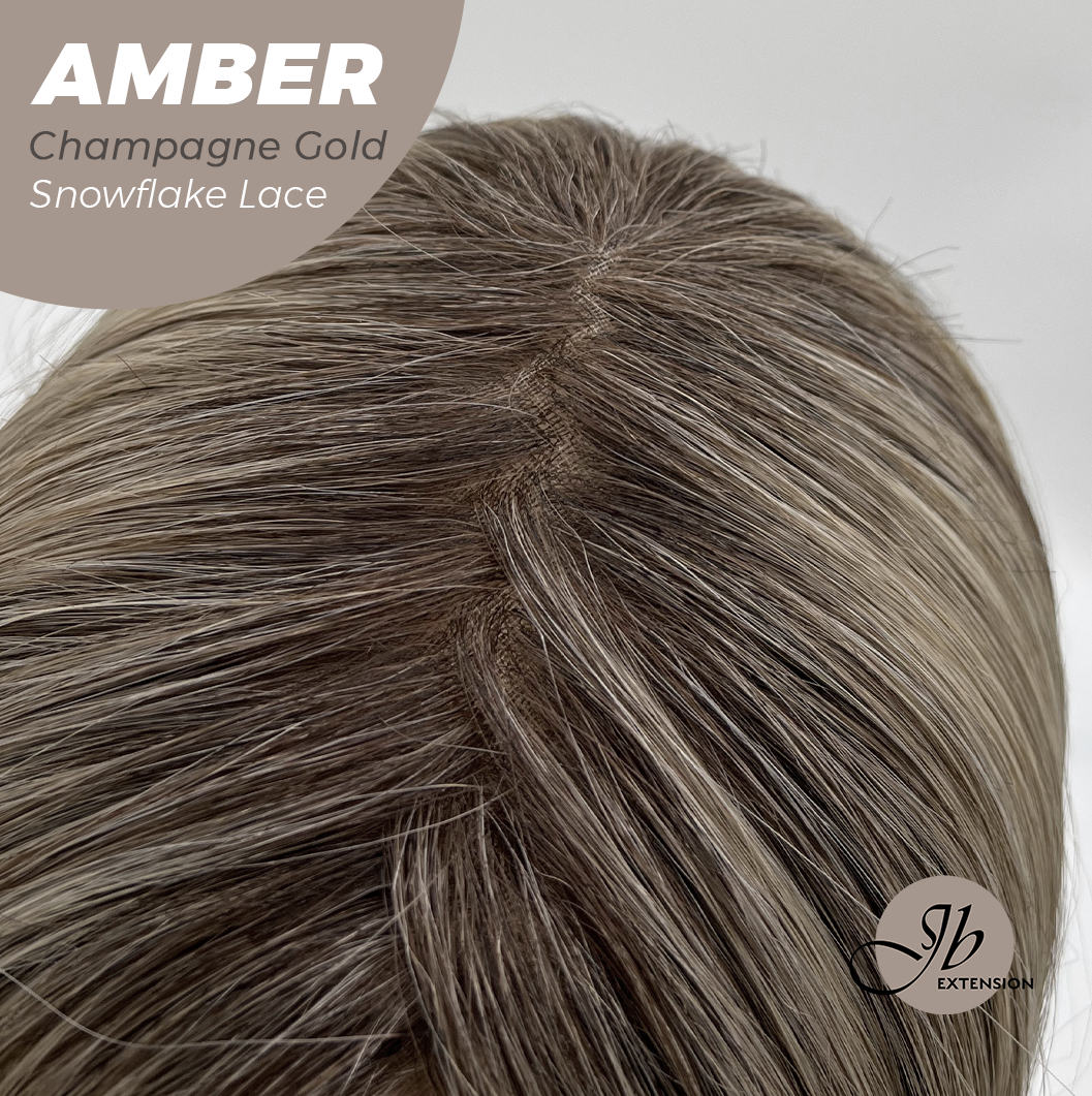JBEXTENSION 21 Inches Straight Champagne Gold Pre-Cut Arc Snowflake Lace Frontlace Glueless Wig AMBER CHAMPAGNE GOLD【BENDY EAR TABS】
