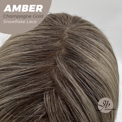 JBEXTENSION 21 Inches Straight Champagne Gold Pre-Cut Arc Snowflake Lace Frontlace Glueless Wig AMBER CHAMPAGNE GOLD【BENDY EAR TABS】