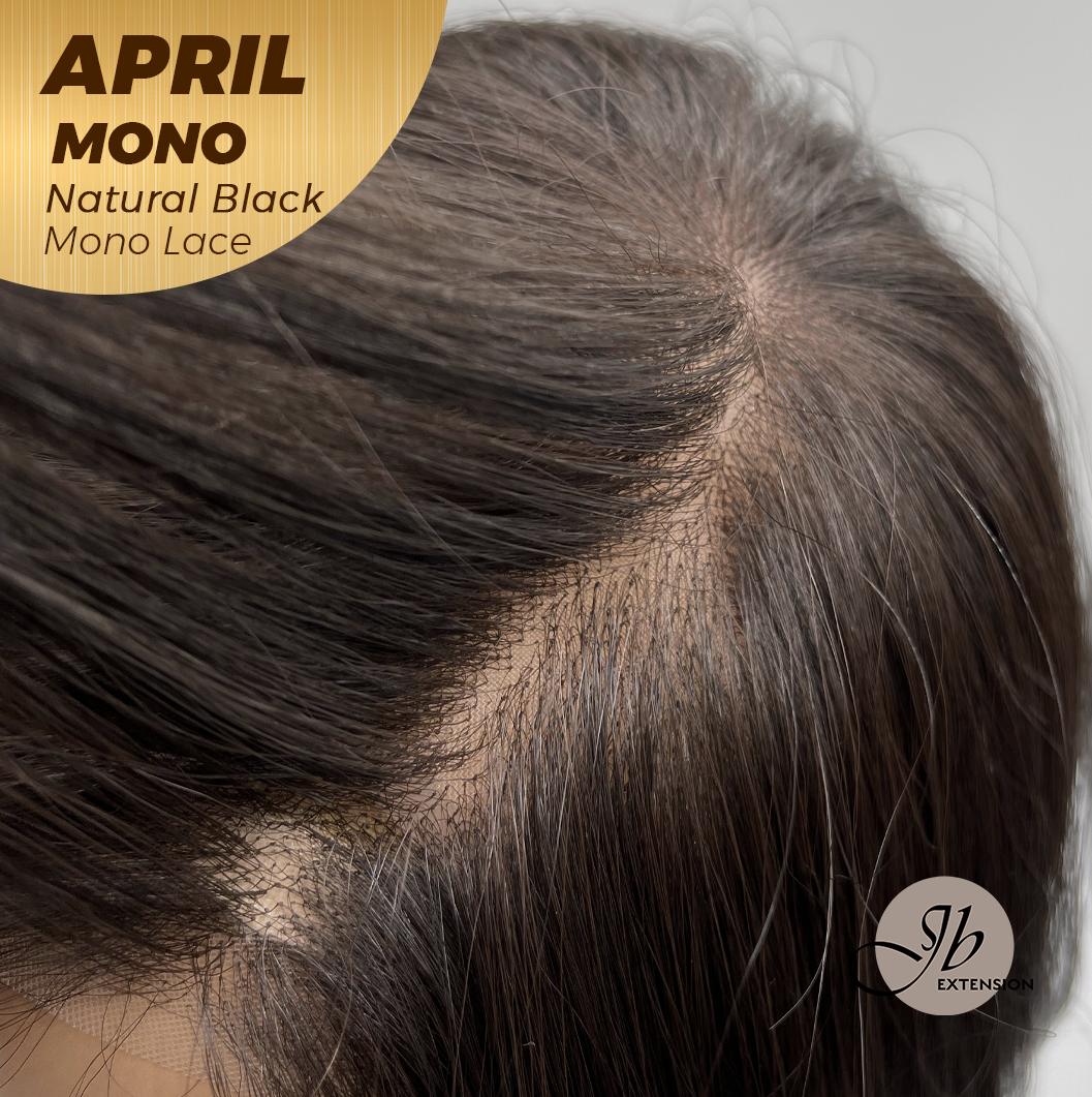 JBEXTENSION APRIL MONO Monofilament Handmade Wig 6X5 Full Monofilament Hand Tied Top Wig 18 Inches Natural Black Mono Lace Wig With Anti-slip Silicone Strips Glueless Wig APRIL MONO NATURAL BLACK【BENDY EAR TABS】