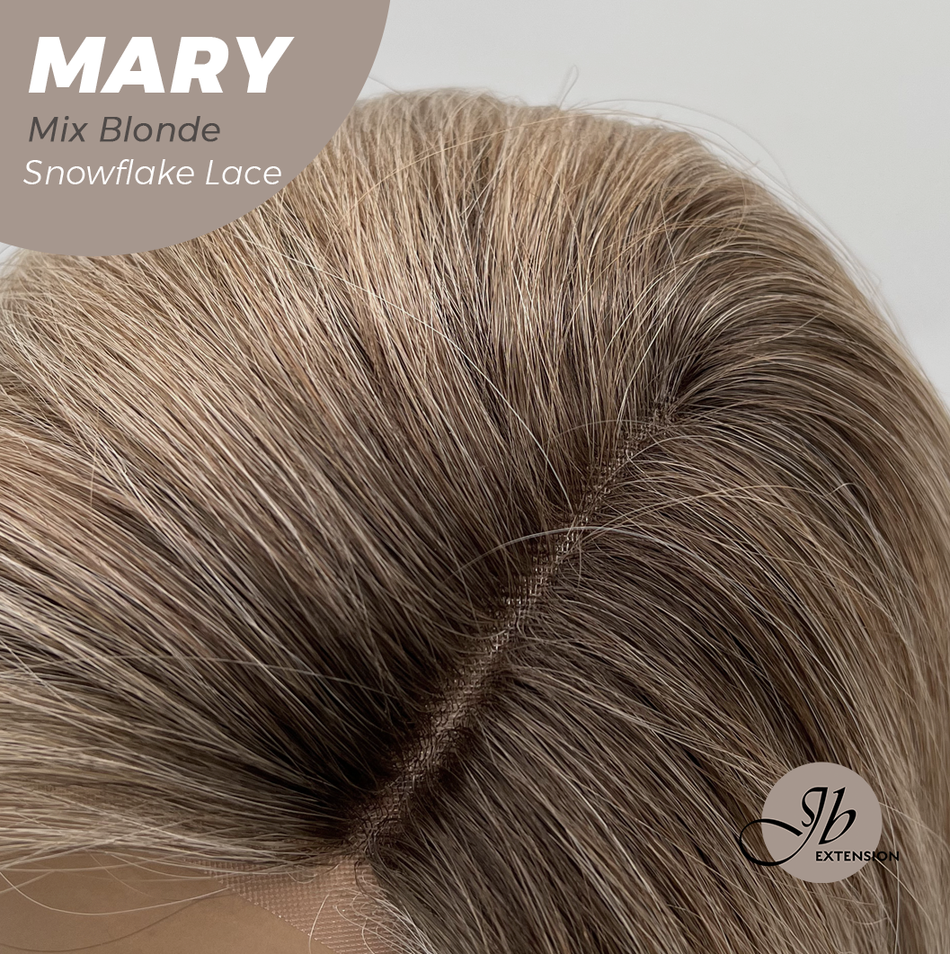 JBEXTENSION 14 Inches Mix Blonde Pre-Cut Side Part Snowflake Lace Frontlace Glueless Wig MARY MIX BLONDE【BENDY EAR TABS】- S/M