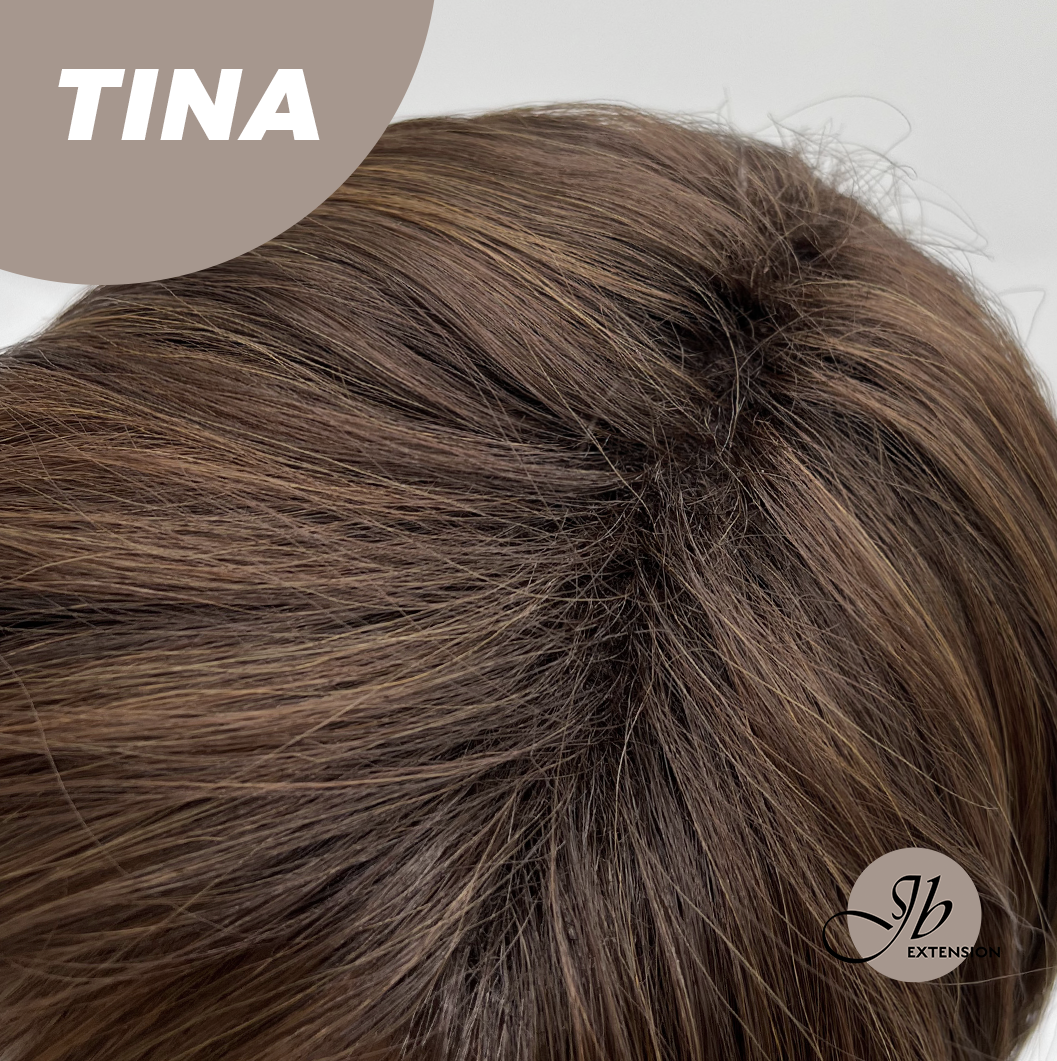 [FINAL SALE] JBEXTENSION 18 Inches Brown Mocha Curly Women Fashion Full Machine Wig TINA【PLUS PERMATEASE】【BENDY EAR TABS】