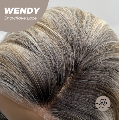 JBEXTENSION 18 Inches Mix Blonde Curly Pre-Cut Side Part Snowflake Lace Frontlace Glueless Wig WENDY【BENDY EAR TABS】- M/L