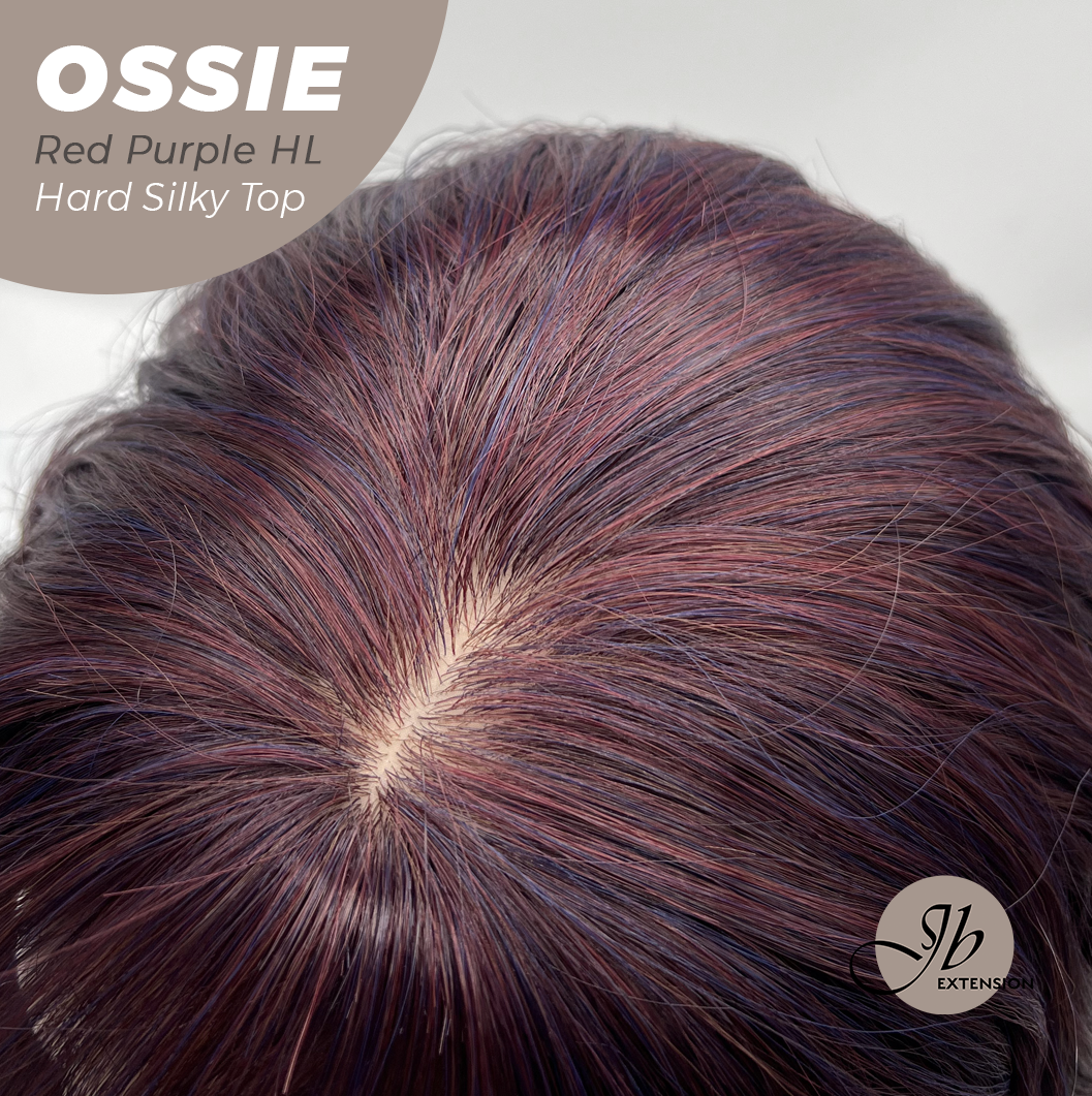 JBEXTENSION 22 Inches Scalpiana Long Wave Red Purple Highlight 3.5X4 Hard Silky Top Natural Scalp Effect Wig with Bangs OSSIE RED PURPLE HIGHLIGHT