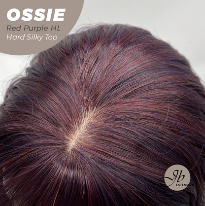 JBEXTENSION 22 Inches Scalpiana Long Wave Red Purple Highlight 3.5X4 Hard Silky Top Natural Scalp Effect Wig with Bangs OSSIE RED PURPLE HIGHLIGHT