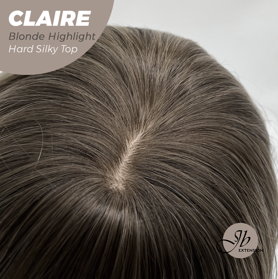 JBEXTENSION 22 Inches Scalpiana Blonde Highlight 3.5X4 Hard Silky Top Natural Scalp Effect Women Wig with Bangs CLAIRE SILKY TOP - BLONDE HIGHLIGHT