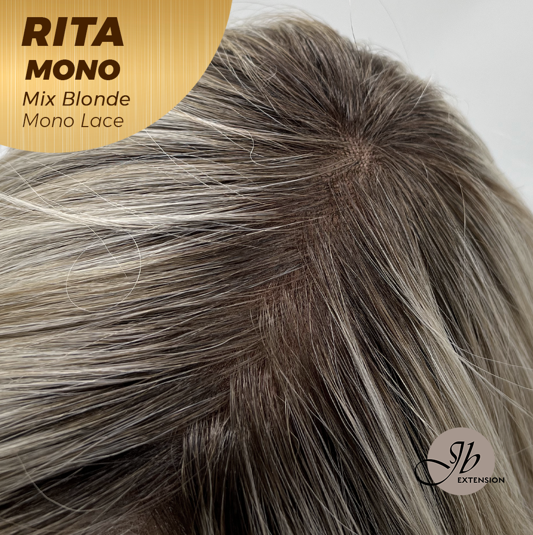 JBEXTENSION RITA MONO Monofilament Handmade Wig 6X5 Full Monofilament Hand Tied Top Wig 14 Inches Curly Mix Blonde Mono Lace Wig with Anti-slip Silicone Strips Glueless Wig RITA MONO - MIX BLONDE【BENDY EAR TABS】