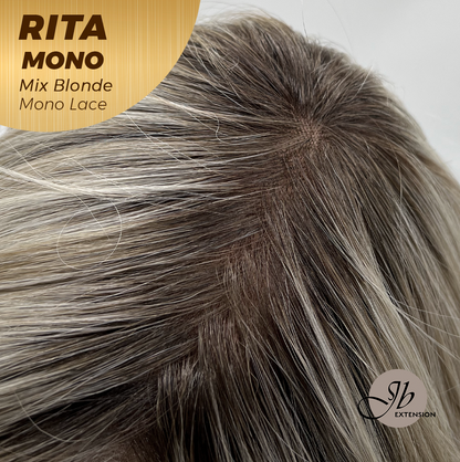 JBEXTENSION RITA MONO Monofilament Handmade Wig 6X5 Full Monofilament Hand Tied Top Wig 14 Inches Curly Mix Blonde Mono Lace Wig with Anti-slip Silicone Strips Glueless Wig RITA MONO - MIX BLONDE【BENDY EAR TABS】