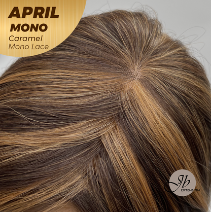 JBEXTENSION APRIL MONO Monofilament Handmade Wig 6X5 Full Monofilament Hand Tied Top Wig 18 Inches Caramel Mono Lace Wig With Anti-slip Silicone Strips Glueless Wig APRIL MONO CARAMEL【BENDY EAR TABS】