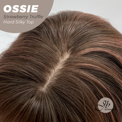 JBEXTENSION 22 Inches Scalpiana Long Wave Strawberry Truffle 3.5X4 Hard Silky Top Natural Scalp Effect Wig with Bangs OSSIE STRAWBERRY TRUFFLE