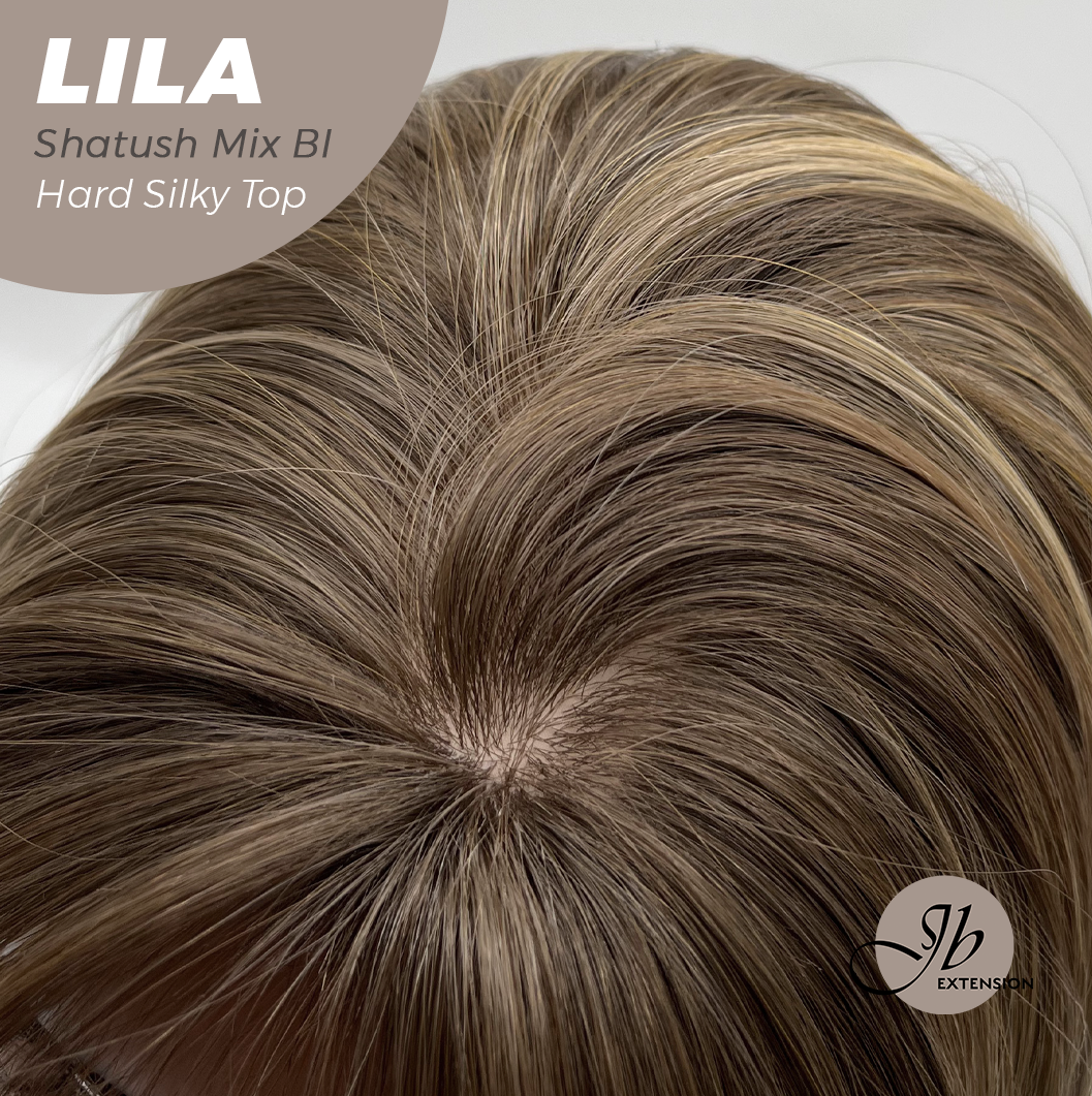JBEXTENSION 20 Inches Scalpiana Shatush Mix Blonde Wolf Cut 3.5X4 Hard Silky Top Natural Scalp Effect Wig With Bangs LILA SHATUSH MIX BLONDE