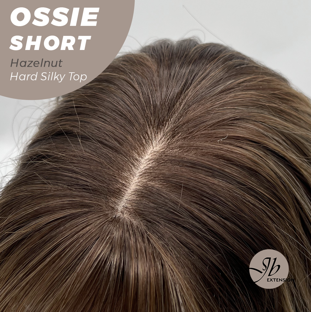 JBEXTENSION 14 Inches Scalpiana Wave Hazelnut 3.5X4 Hard Silky Top Natural Scalp Effect Wig with Bangs OSSIE SHORT - HAZELNUT