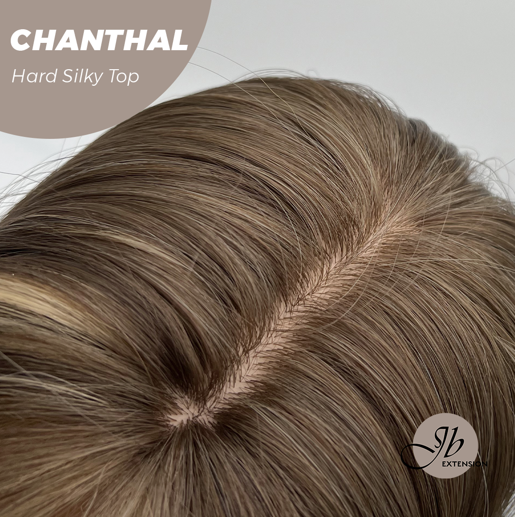 [FINAL SALE] JBEXTENSION 25 Inches Scalpiana Brown with Blonde Highlight 3.5X4 Hard Silky Top Natural Scalp Effect Wig With Bangs CHANTHAL