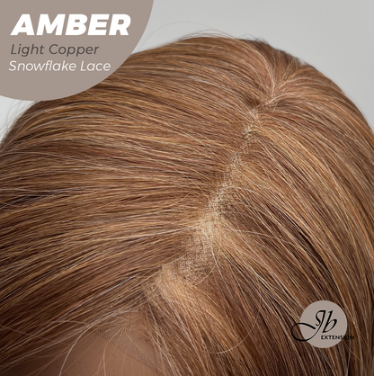 JBEXTENSION 21 Inches Straight Light Copper Pre-Cut Arc Snowflake Lace Frontlace Glueless Wig AMBER LIGHT COPPER【BENDY EAR TABS】