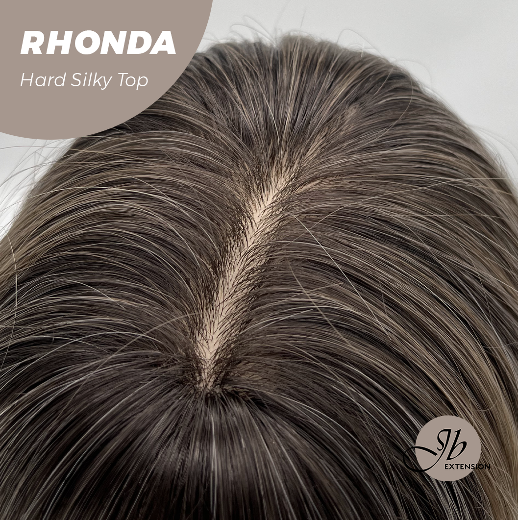 JBEXTENSION 15 Inches Scalpiana Curly Mix Blonde 3.5X4 Hard Silky Top Natural Scalp Effect Wig with Bangs RHONDA
