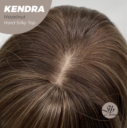 JBEXTENSION 26 Inches Scalpiana Long Curly Hazelnut 3.5X4 Hard Silky Top Natural Scalp Effect Wig with Bangs KENDRA HAZELNUT