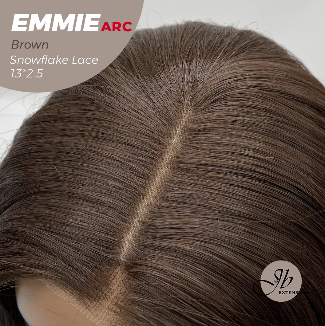 JBEXTENSION 26 Inches Long Curly Brown Pre-Cut Arc Snowflake Lace Frontlace Glueless Wig EMMIE ARC - BROWN【BENDY EAR TABS】