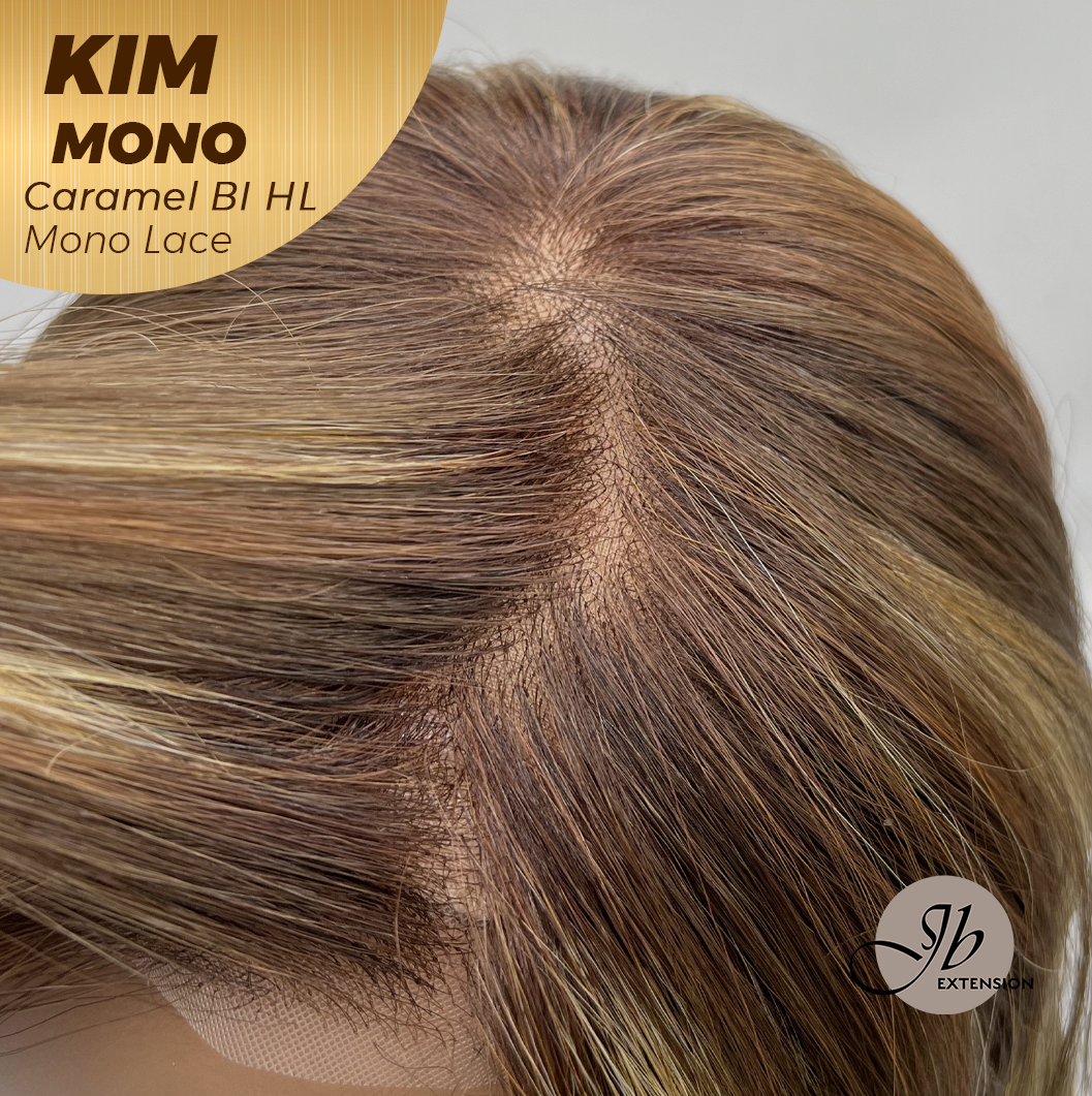 JBEXTENSION KIM MONO Full Monofilament Handmade Full Lace Full Hand Tied Wig 17 Inches Caramel Blonde Highlight Mono Lace Handmade Futura Fiber Wig with Anti-slip Silicone Strips Glueless Wig KIM MONO - CARAMEL BLONDE HIGHLIGHT【BENDY EAR TABS】